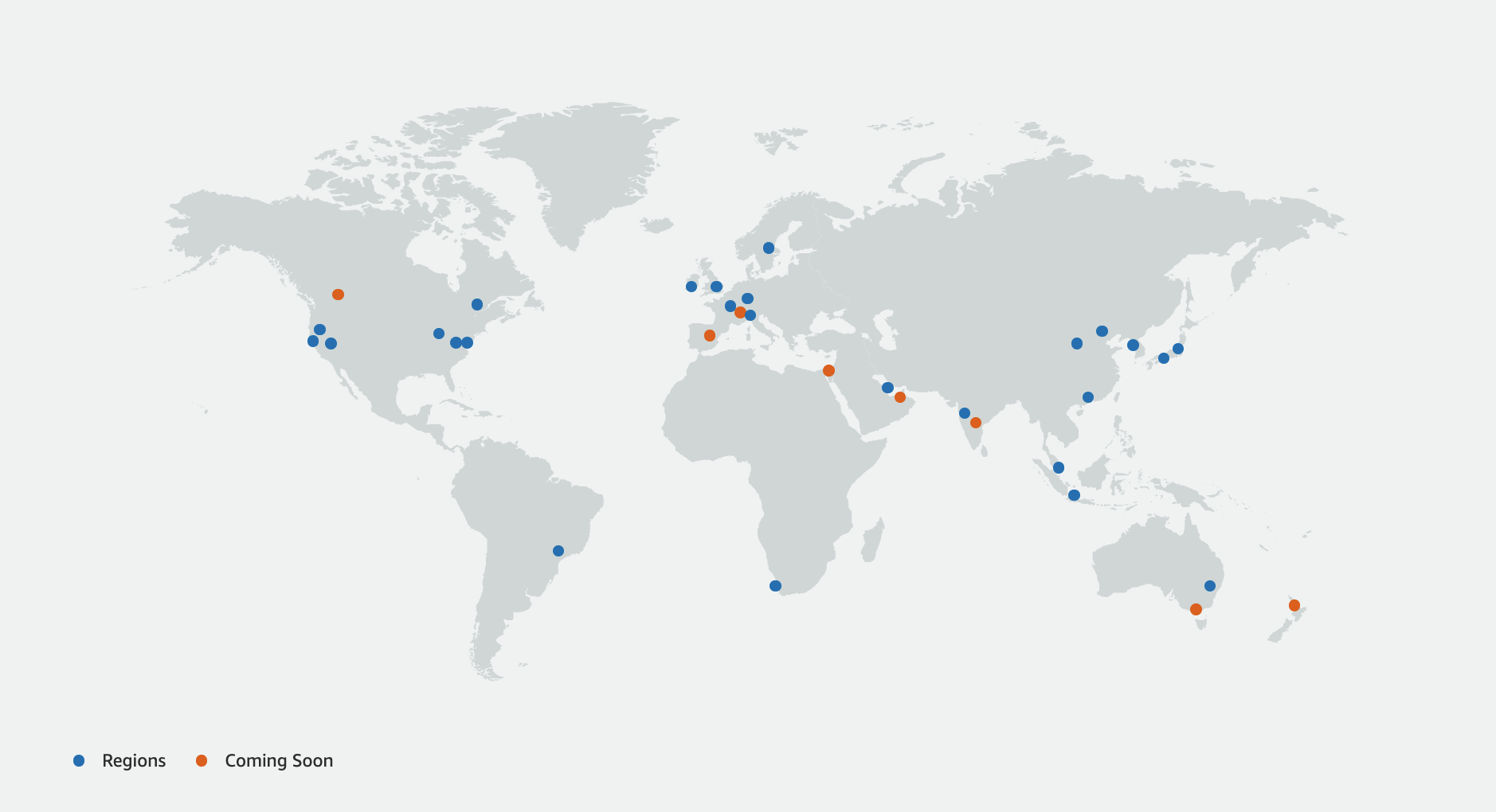 Map of the World with AWS Global Infrastructure and Regions